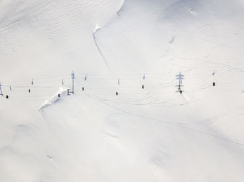 High angle view of snow covered land