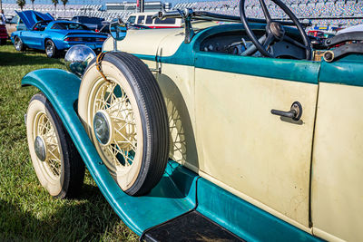 High angle view of blue car