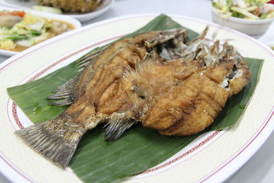 High angle view of fish in plate