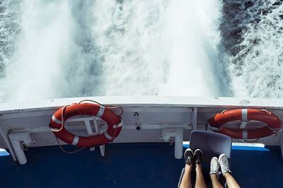 Woman traveling in river