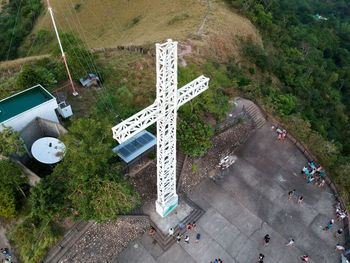 High angle view of road sign