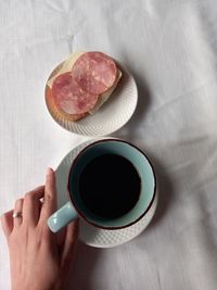 High angle view of coffee on table