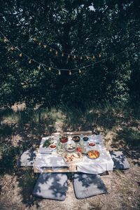 High angle view of food on table