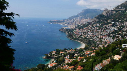 High angle view of saint jean cap ferrat by sea against sky