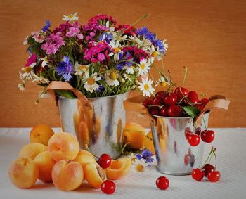 Close-up of flowers on table