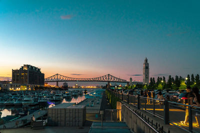 View of suspension bridge at dusk