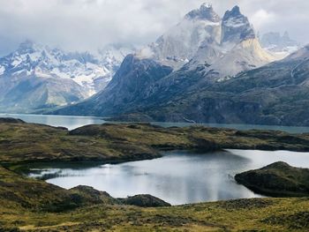 Scenic view of lake and mountains