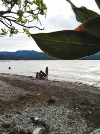 People on beach against sky