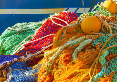 Close-up of multi colored fishing net