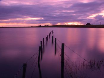 Scenic view of lake against sky at sunset