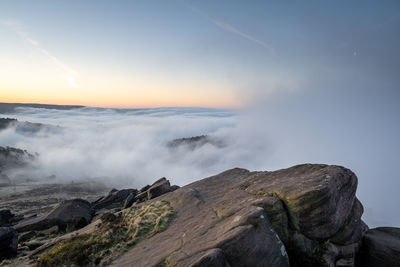 Temperature inversion at the roaches n the staffordshire, peak district national park, uk.