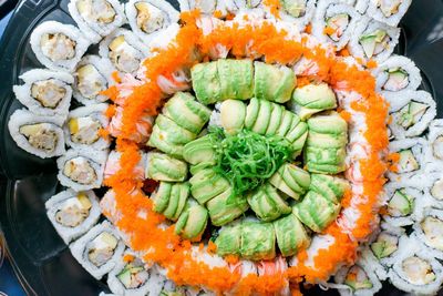 High angle view of sushi in plate