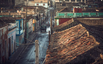 High angle view of road amidst building