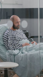 Male patient resting at hospital