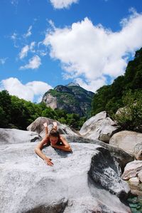 Scenic view of mountain against cloudy sky