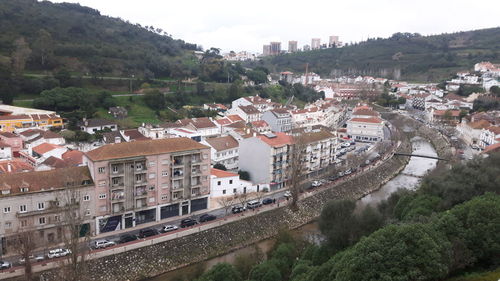 High angle view of townscape against sky