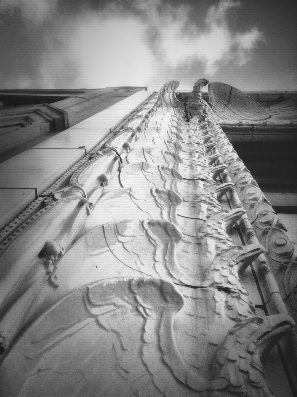 sky, low angle view, old, abandoned, built structure, damaged, run-down, architecture, deterioration, obsolete, cloud - sky, weathered, wood - material, day, no people, history, outdoors, cloud, metal, ruined