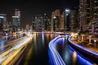 High angle view of illuminated city at night