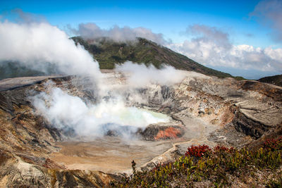 Scenic view of volcanic landscape against sky