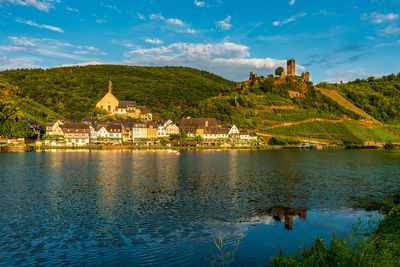 Panoramic view of metternich castle on the moselle, germany.