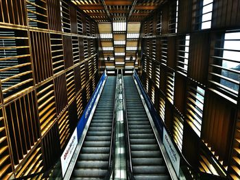 Low angle view of escalators in building