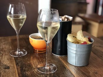 Close-up of beer in glass on table
