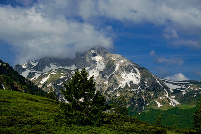 Panoramic view of snowcapped mountains against sky