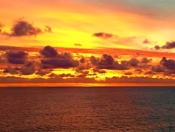 Scenic view of sea against orange sky