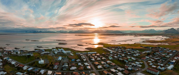 Colorful sunset over the mountains in iceland.