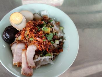 High angle view of food served in plate