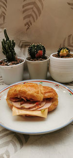 Close-up of food served on table