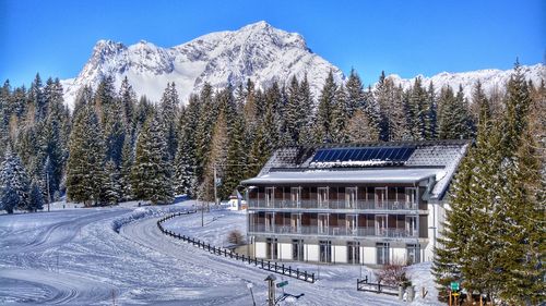 Built structure against clear sky during winter