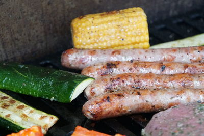 Close-up of meat on barbecue grill