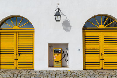 Yellow door of building