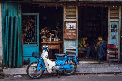 Bicycles sitting on footpath in city