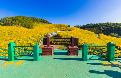 Scenic view of landscape against clear blue sky