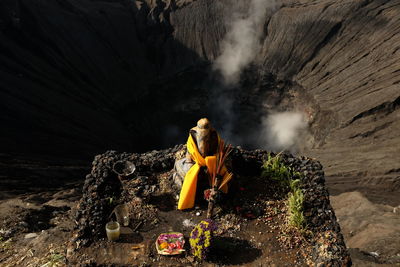 High angle view of ganesha idol on mountain