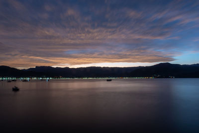 Scenic view of lake against sky during sunset