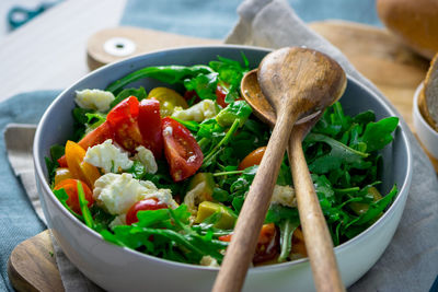 Close-up of salad in bowl on table