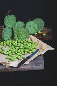 Close-up of fruits on cutting board