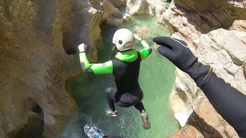 Reflection of woman in water