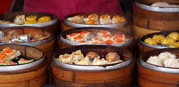 Dumplings in bamboo containers