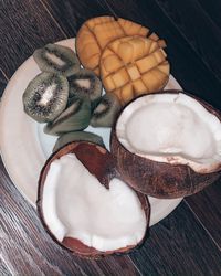 High angle view of dessert in plate on table