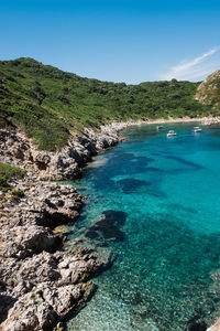 Scenic view of bay against sky