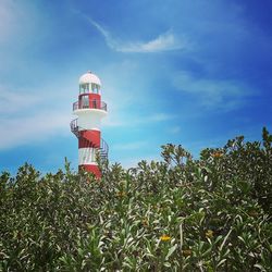 Low angle view of lighthouse against sky