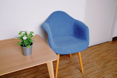 High angle view of potted plant on table at home