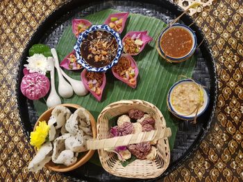 High angle view of food on table