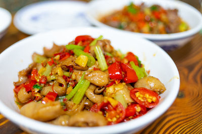 Close-up of food in plate on table