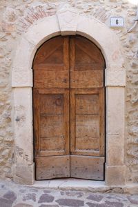 Closed door of house