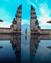 Reflection of temple with mountain view